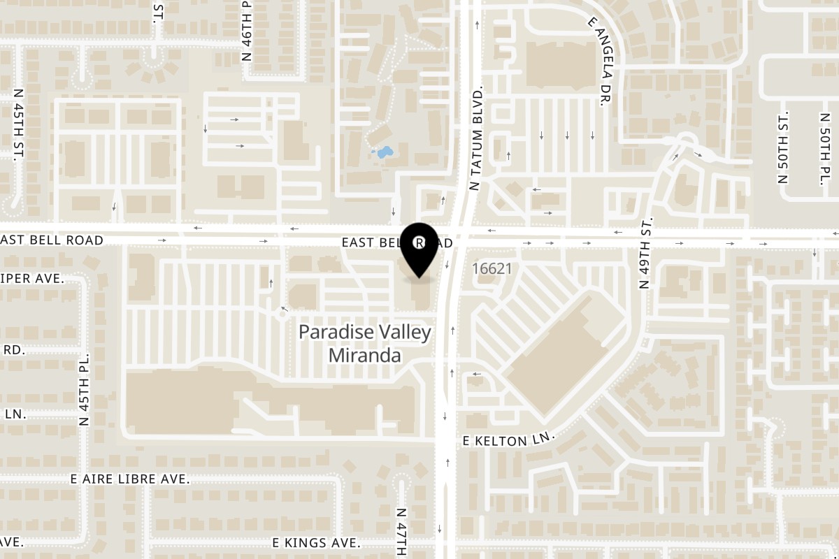 Map showing the location of Saigon Bistro on 4747 E Bell Rd Ste 19 in Phoenix
